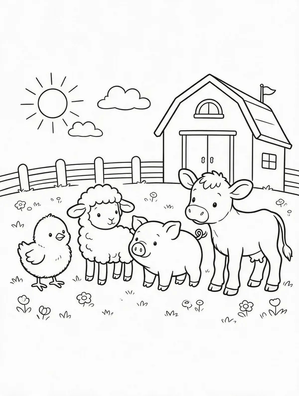 Ausmalbild Tierbabys am Bauernhof – Vorschau