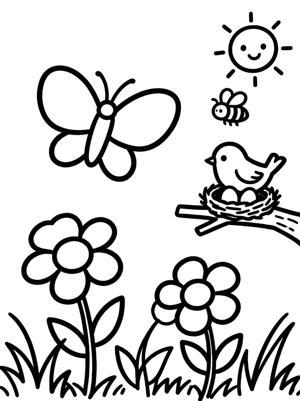 Ausmalbild Frühling auf der Wiese – Vorschau