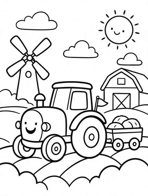 Ausmalbild Der Traktor auf dem Feld – Vorschau